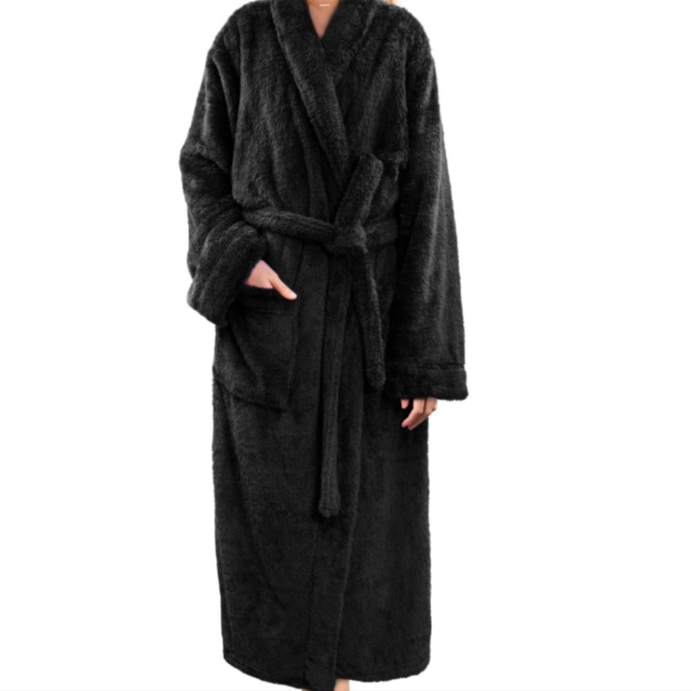 Premium Woman's Plush Soft Fluffy Shaggy Bathrobe Fleece Sherpa Robe